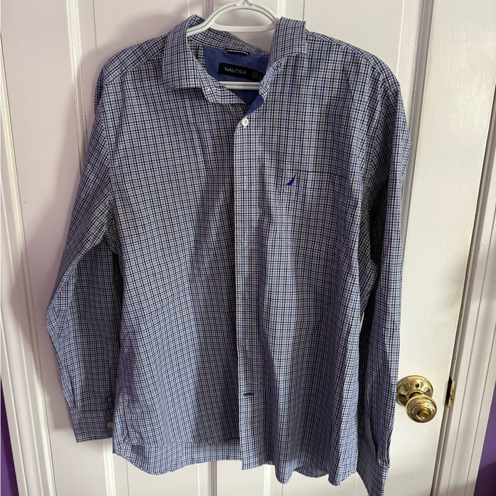 Nautica Men's Navy Plaid Button-Down Shirt
